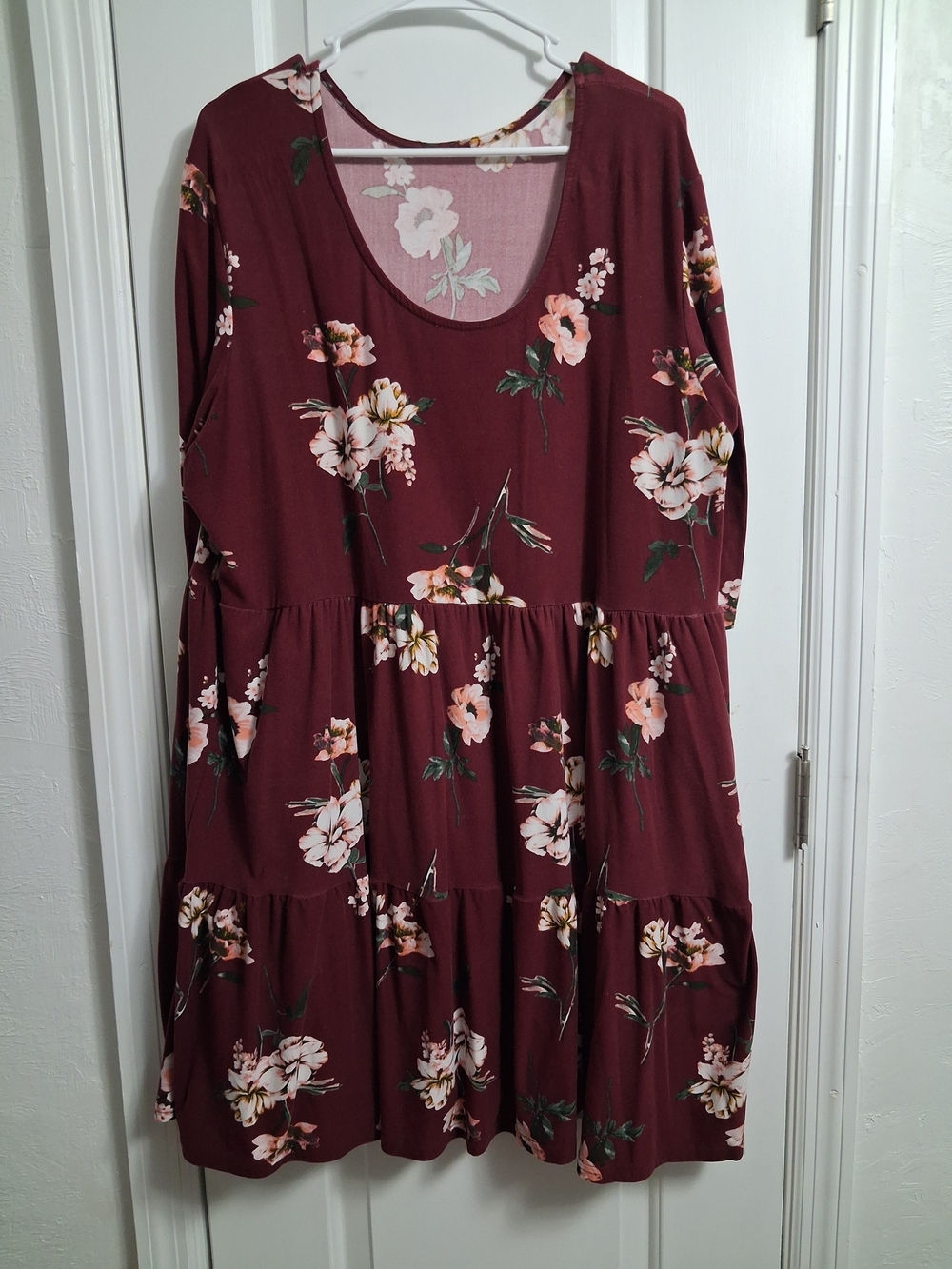 Floral Tiered Swing Dress - Burgundy